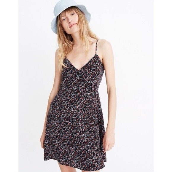 Madewell Dresses & Skirts - Madewell Women's Silk Button-Wrap Cami Dress in Fieldwalk Ditzy Floral Print 4